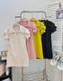 Zipper Collar Down Rose Decor Short Sleeves Mini Dress